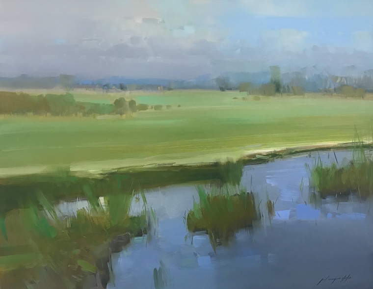 Summer Pond, Original oil Painting, Handmade artwork, One of a Kind                                  